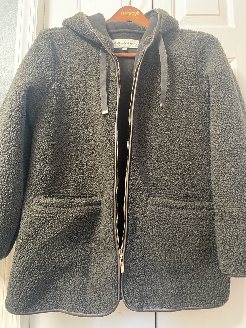 Men's Hooded Sherpa Zip Jacket - dark chocolate/ black